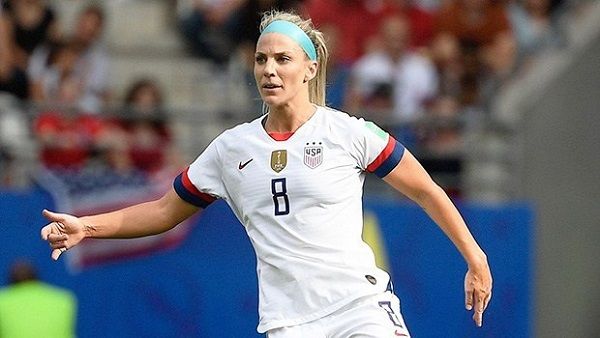 The American soccer player Julie Ertz brings USWNT’s World Cup trophy