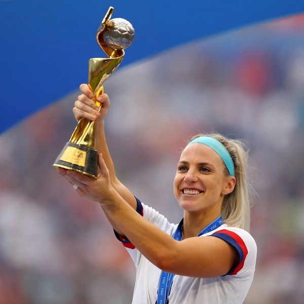 Julie Ertz of the USA celebrates with the FIFA Womens World Cup Trophy