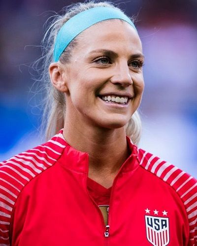 The American soccer player Julie Ertz brings USWNT’s World Cup trophy