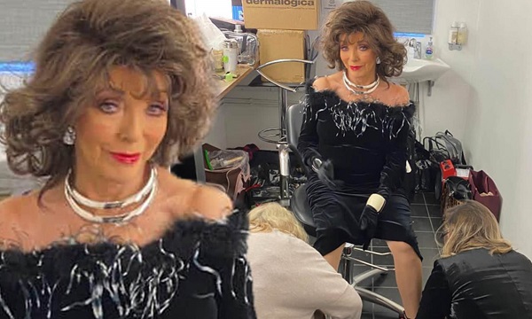 Joan Collins 87 Is An Ageless Beauty Looks Glamorous Still In Her Feathered Ballgown 