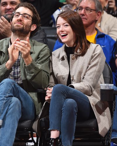 Emma Stone, husband Dave McCary pose for photos at Padres game