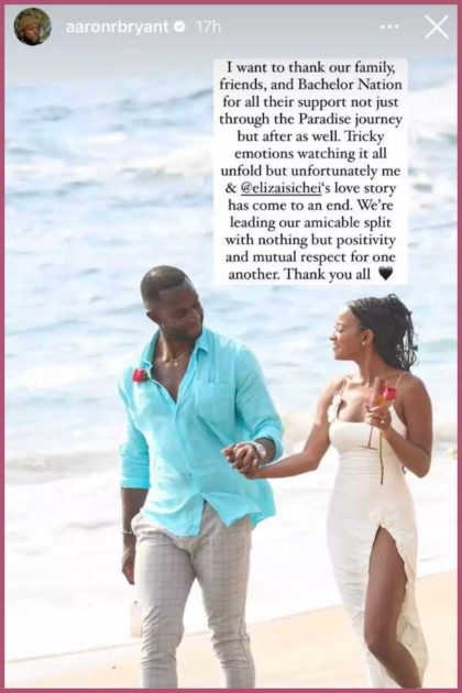 Bachelor In Paradise Alums Aaron Bryant And Eliza Isichei Called Off ...